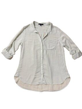 Velvet Heart Women's Sage Green Striped Button Front Roll Tab Shirt Size M